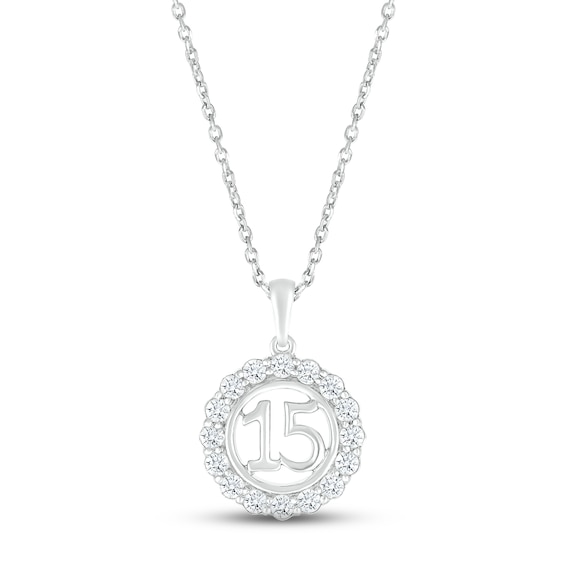 White Lab-Created Sapphire Quinceañera Birthstone Necklace Sterling Silver 18"
