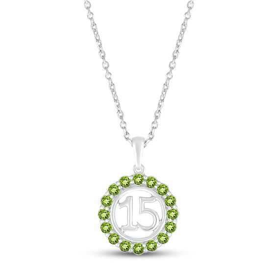 Peridot Quinceañera Birthstone Necklace Sterling Silver 18"