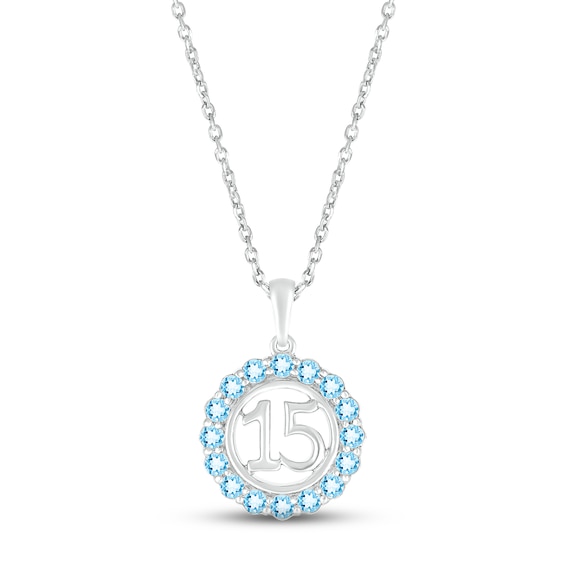 Swiss Blue Topaz Quinceañera Birthstone Necklace Sterling Silver 18"