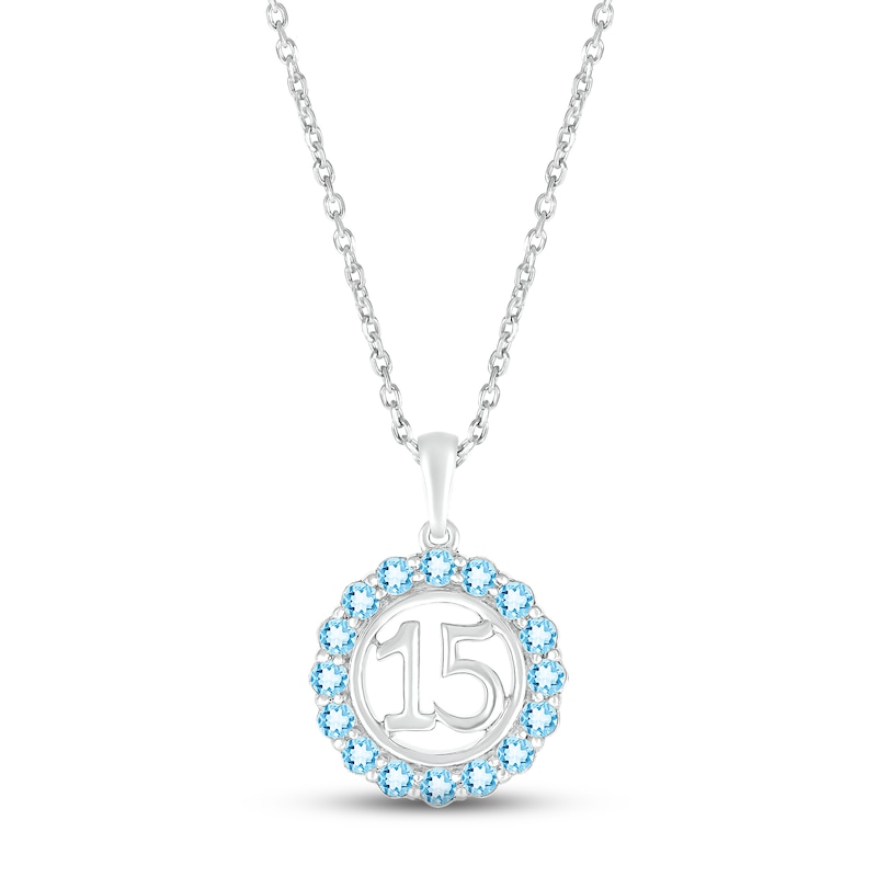 Main Image 1 of Swiss Blue Topaz Quinceañera Birthstone Necklace Sterling Silver 18&quot;