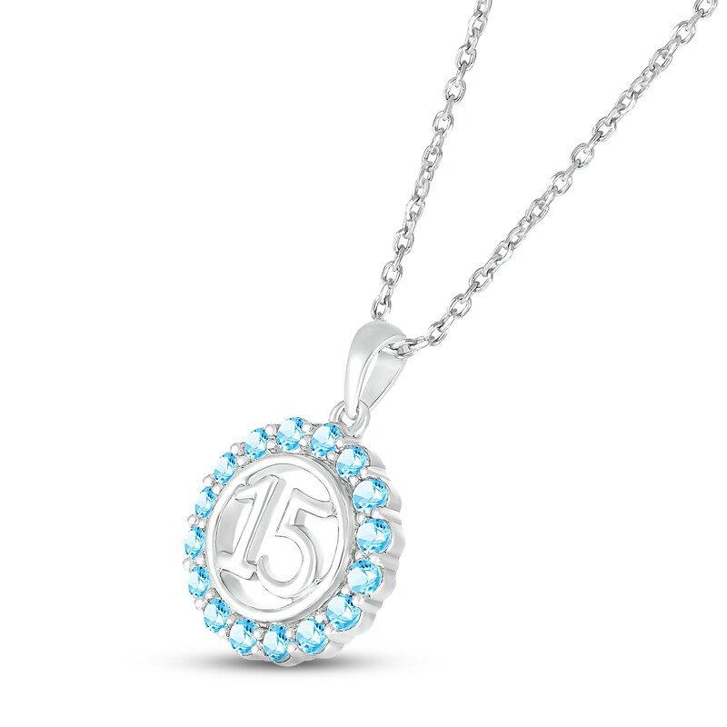 Main Image 2 of Swiss Blue Topaz Quinceañera Birthstone Necklace Sterling Silver 18&quot;