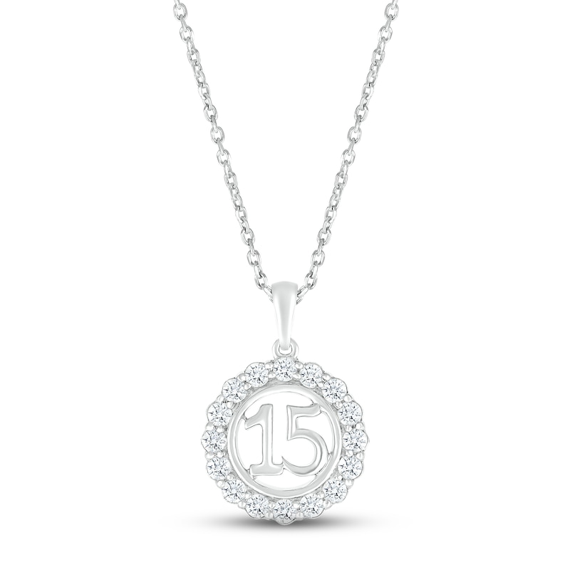 White Lab-Created Sapphire Quinceañera Birthstone Necklace 10K White Gold 18"
