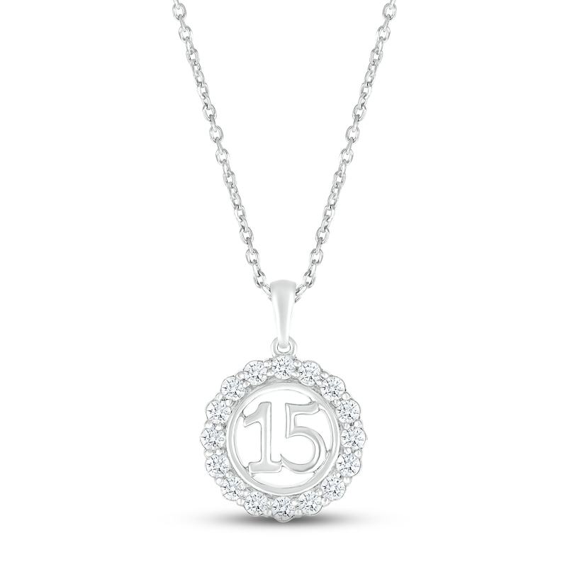 Main Image 1 of White Lab-Created Sapphire Quinceañera Birthstone Necklace 10K White Gold 18&quot;