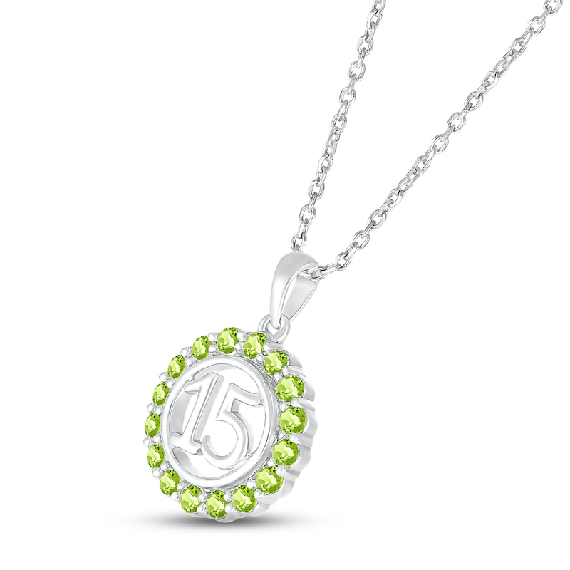 Peridot Quinceañera Birthstone Necklace 10K White Gold 18"
