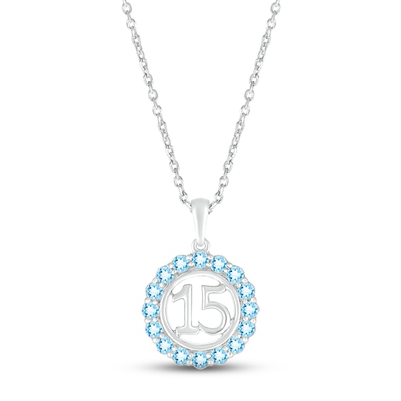 Swiss Blue Topaz Quinceañera Birthstone Necklace 10K White Gold 18"