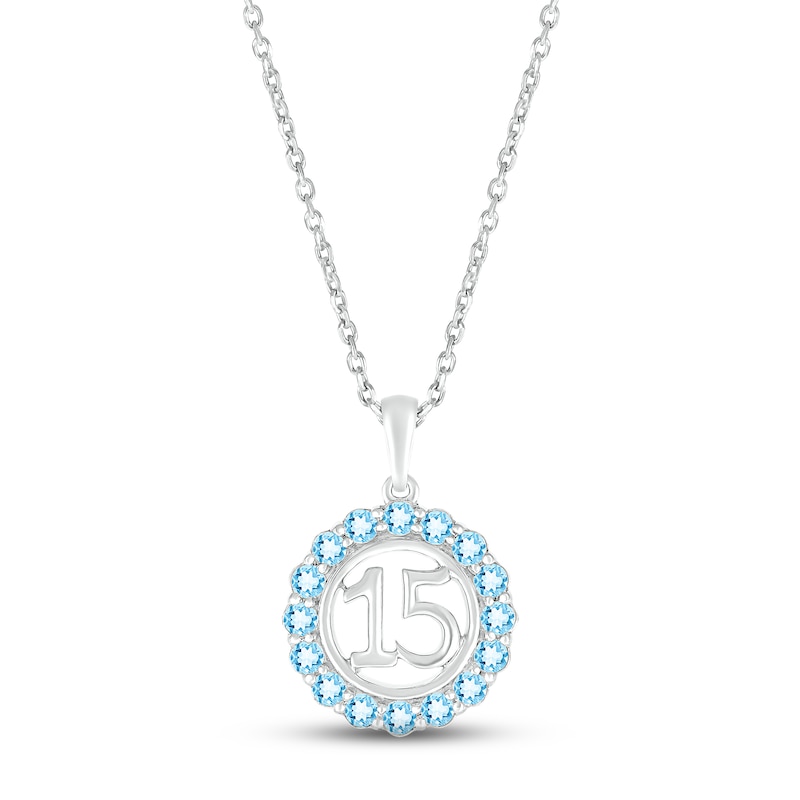 Main Image 1 of Swiss Blue Topaz Quinceañera Birthstone Necklace 10K White Gold 18&quot;