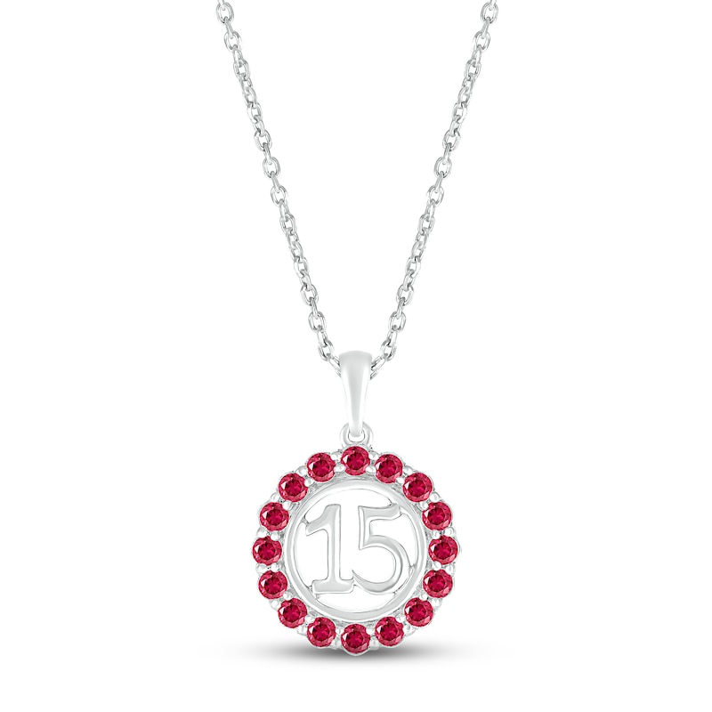 Main Image 1 of Lab-Created Ruby Quinceañera Birthstone Necklace 10K White Gold 18"