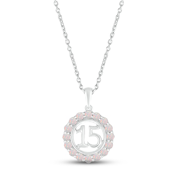 Lab-Created Opal Quinceañera Birthstone Necklace 10K White Gold 18"