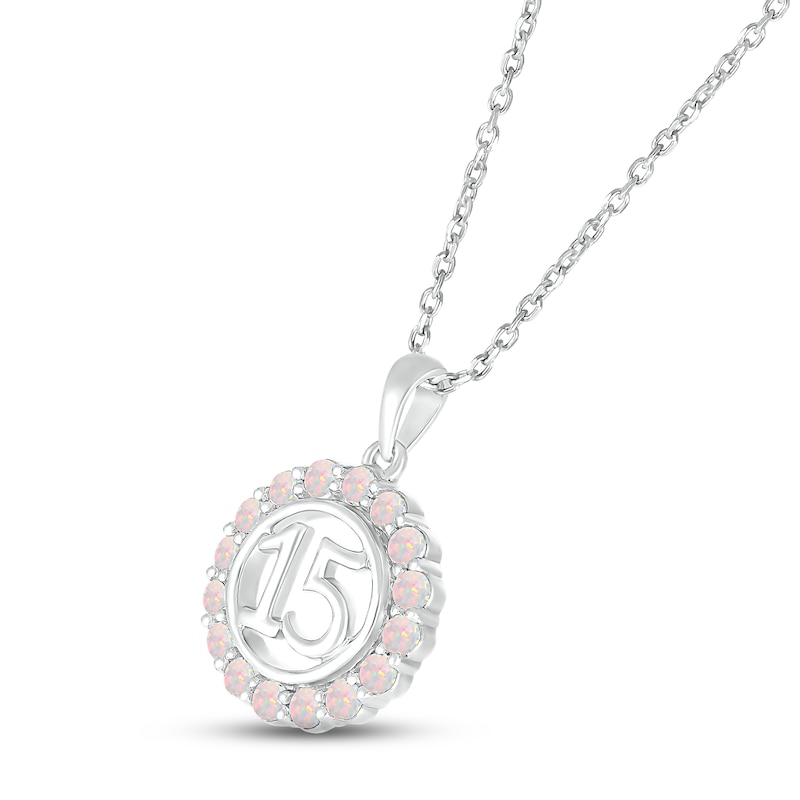 Main Image 2 of Lab-Created Opal Quinceañera Birthstone Necklace 10K White Gold 18"