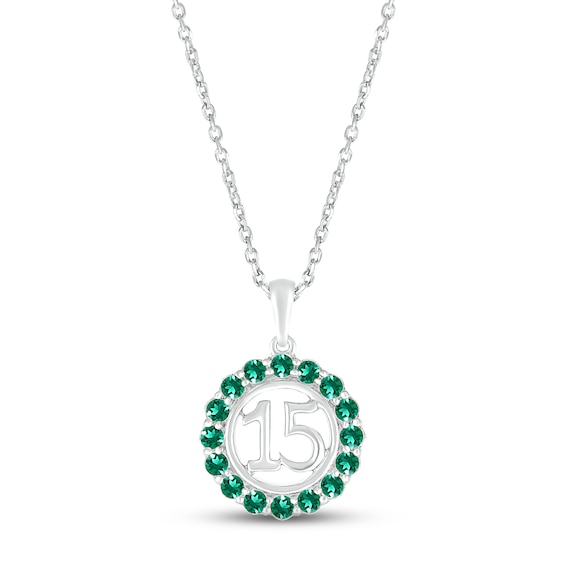 Lab-Created Emerald Quinceañera Birthstone Necklace 10K White Gold 18"