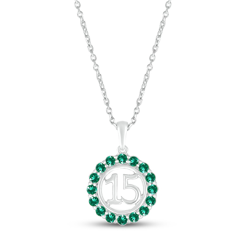 Main Image 1 of Lab-Created Emerald Quinceañera Birthstone Necklace 10K White Gold 18&quot;