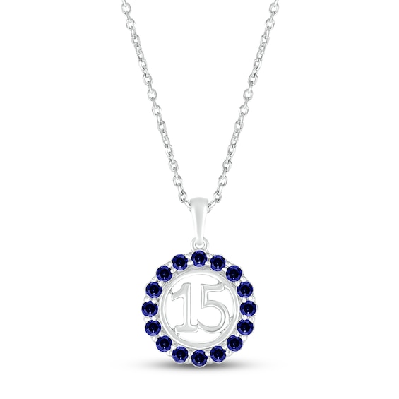 Blue Lab-Created Sapphire Quinceañera Birthstone Necklace 10K White Gold 18"