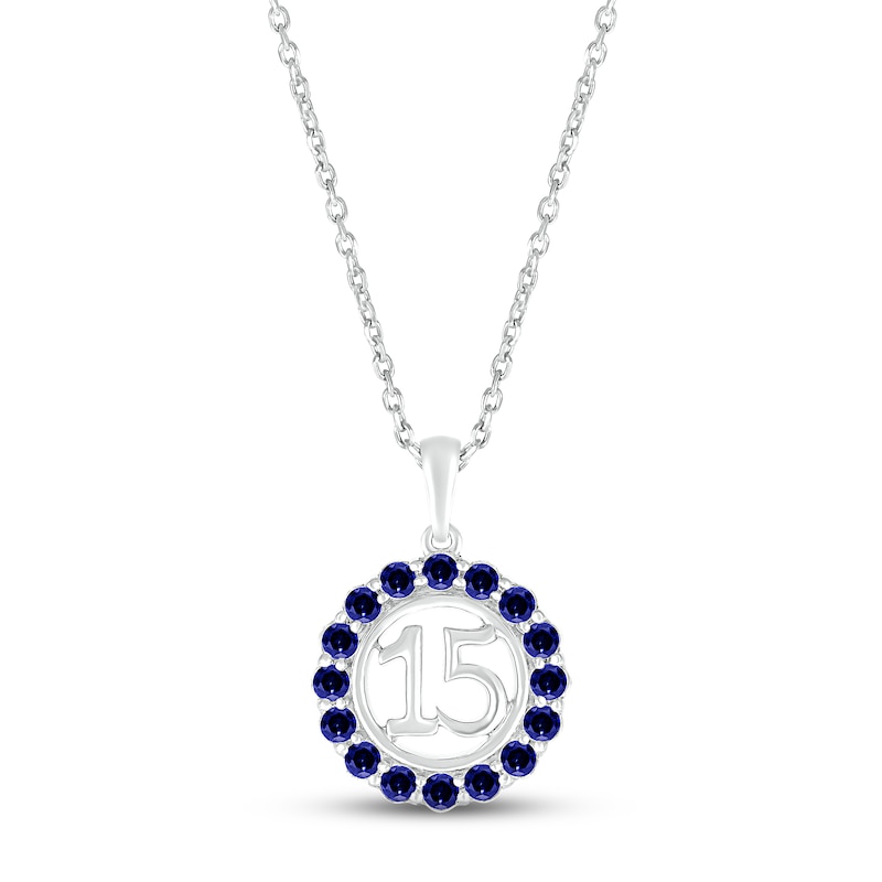 Main Image 1 of Blue Lab-Created Sapphire Quinceañera Birthstone Necklace 10K White Gold 18"