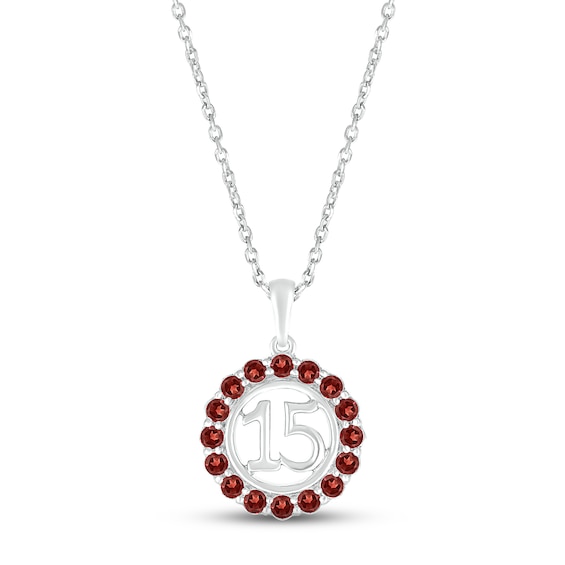 Garnet Quinceañera Birthstone Necklace 10K White Gold 18"