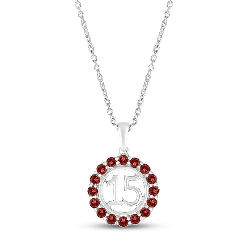 Main Image 1 of Garnet Quinceañera Birthstone Necklace 10K White Gold 18"
