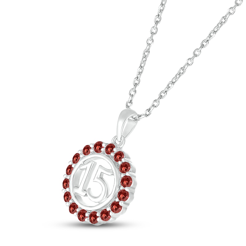 Main Image 2 of Garnet Quinceañera Birthstone Necklace 10K White Gold 18"