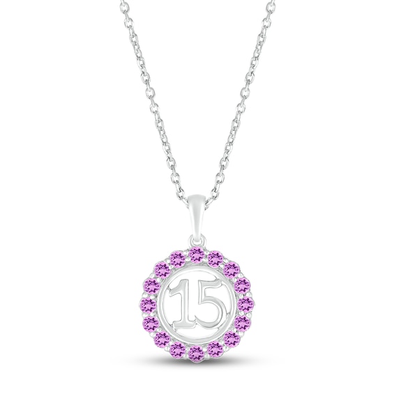 Amethyst Quinceañera Birthstone Necklace 10K White Gold 18"