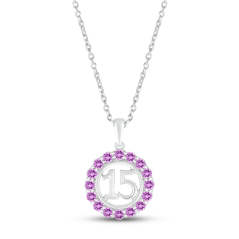 Main Image 1 of Amethyst Quinceañera Birthstone Necklace 10K White Gold 18"