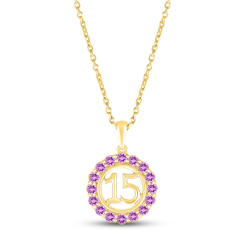 Amethyst Quinceañera Birthstone Necklace 10K Yellow Gold 18"