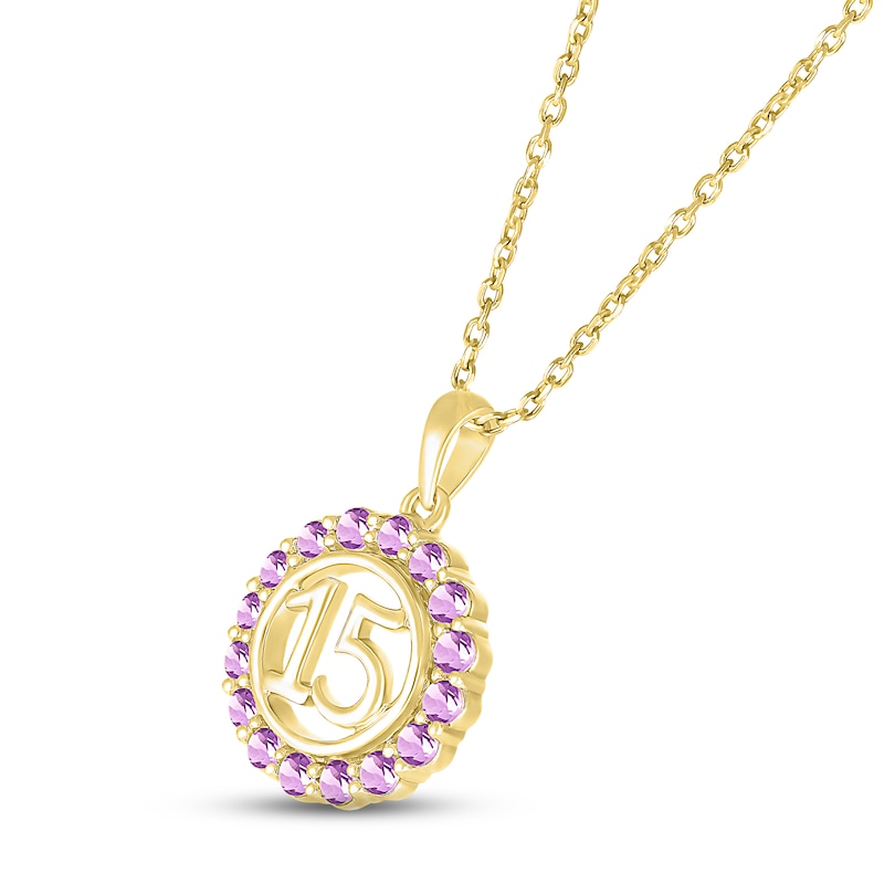 Amethyst Quinceañera Birthstone Necklace 10K Yellow Gold 18"