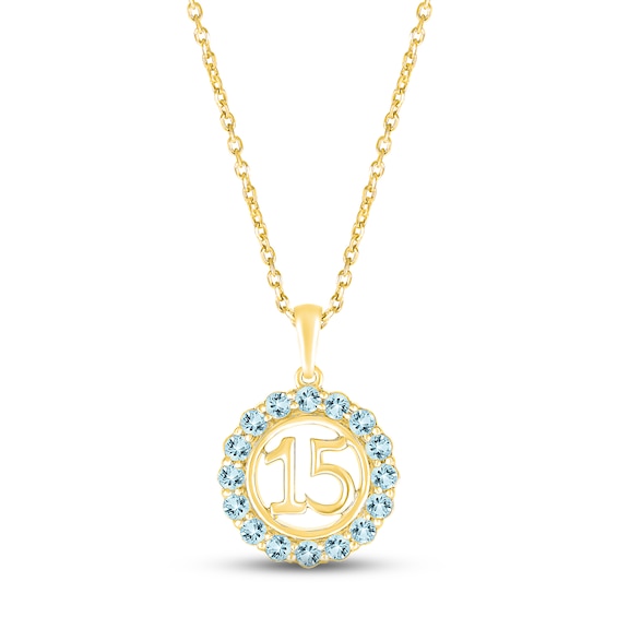 Aquamarine Quinceañera Birthstone Necklace 10K Gold 18