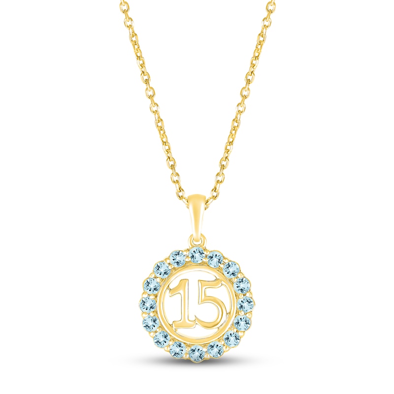 Aquamarine Quinceañera Birthstone Necklace 10K Yellow Gold 18"