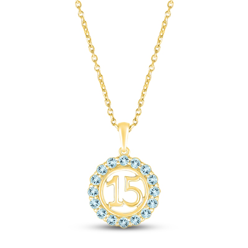 Aquamarine Quinceañera Birthstone Necklace 10K Yellow Gold 18"