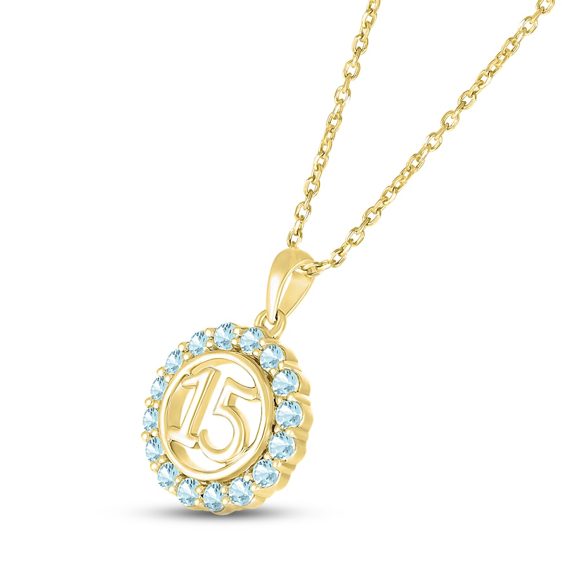 Aquamarine Quinceañera Birthstone Necklace 10K Yellow Gold 18"