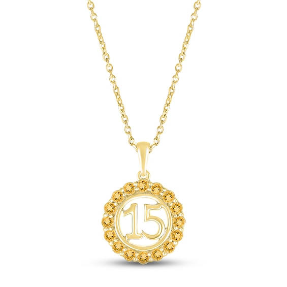 Citrine Quinceañera Birthstone Necklace 10K Yellow Gold 18"