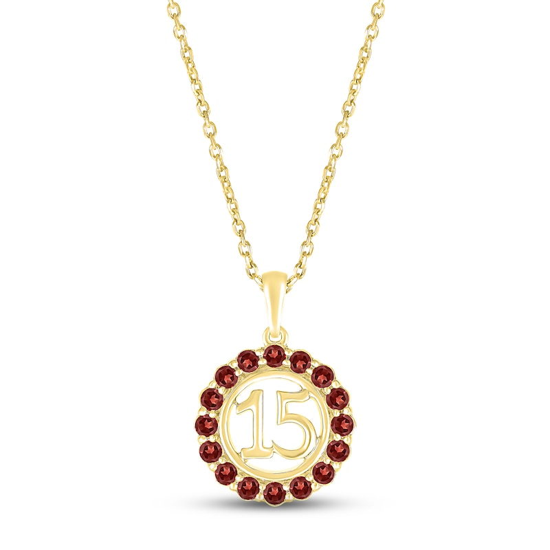 Garnet Quinceañera Birthstone Necklace 10K Yellow Gold 18"
