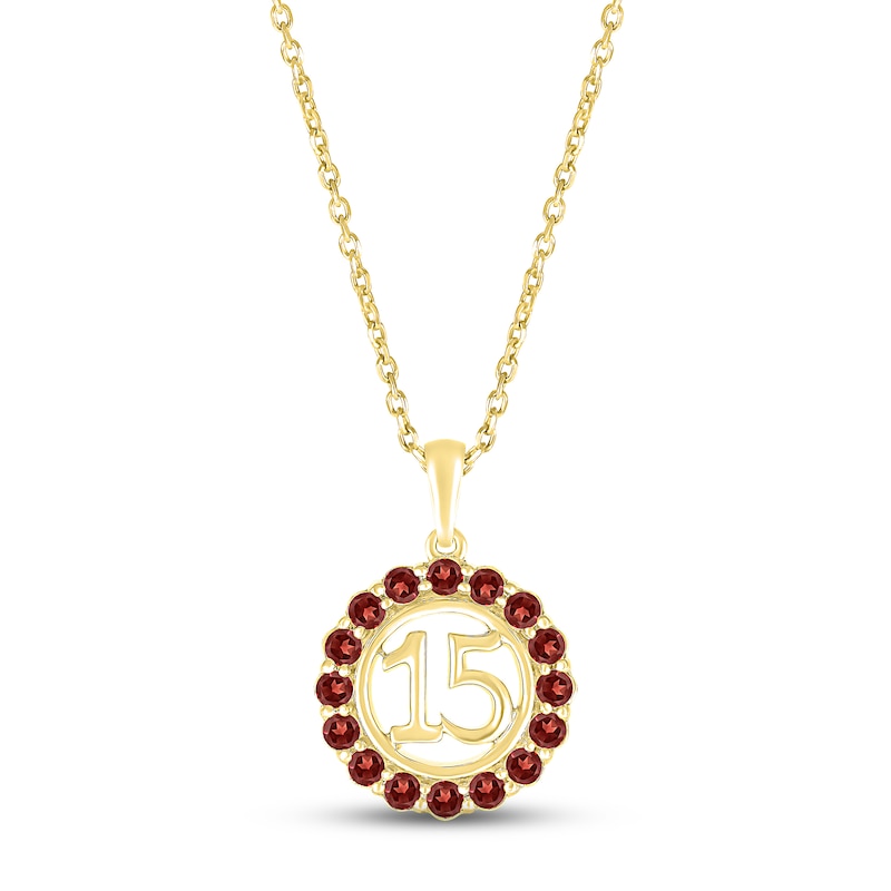 Main Image 1 of Garnet Quinceañera Birthstone Necklace 10K Yellow Gold 18&quot;