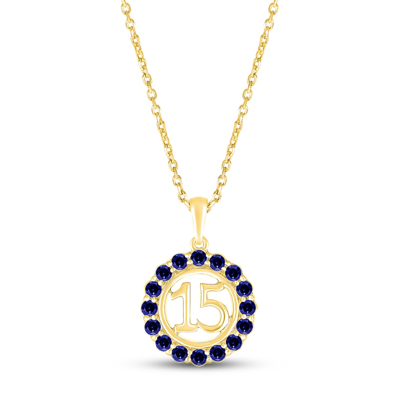 Blue Lab-Created Sapphire Quinceañera Birthstone Necklace 10K Yellow Gold 18"