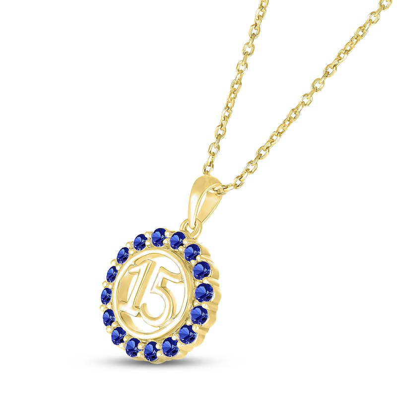Blue Lab-Created Sapphire Quinceañera Birthstone Necklace 10K Yellow Gold 18"