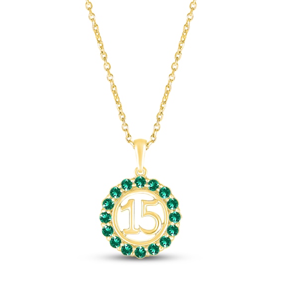Lab-Created Emerald Quinceañera Birthstone Necklace 10K Yellow Gold 18"