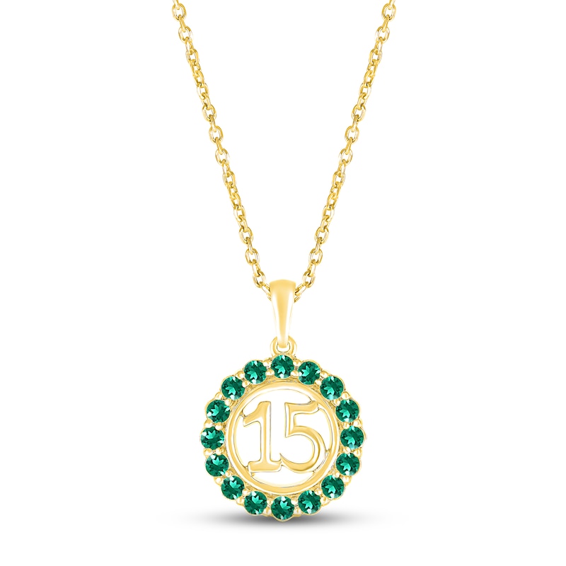 Lab-Created Emerald Quinceañera Birthstone Necklace 10K Yellow Gold 18"