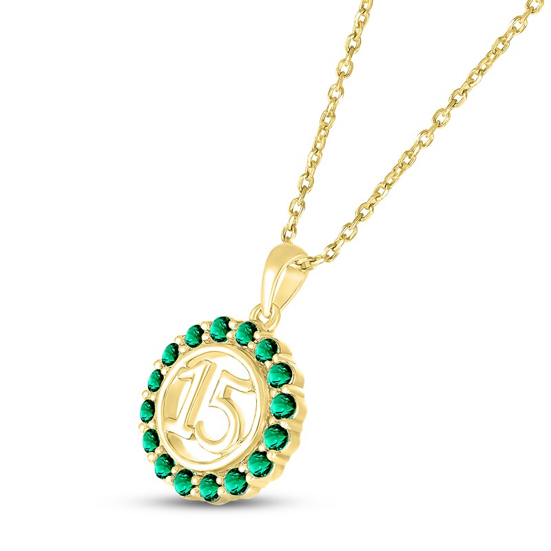 Lab-Created Emerald Quinceañera Birthstone Necklace 10K Yellow Gold 18"