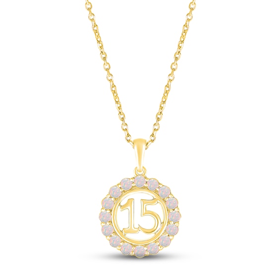 Lab-Created Opal Quinceañera Birthstone Necklace 10K Yellow Gold 18"