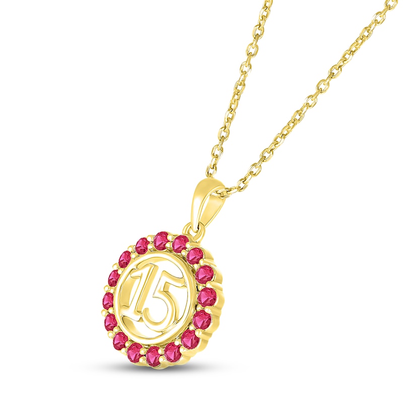 Lab-Created Ruby Quinceañera Birthstone Necklace 10K Yellow Gold 18"
