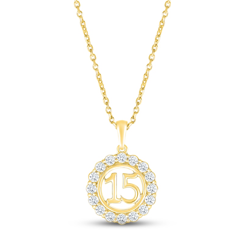 Main Image 1 of White Lab-Created Sapphire Quinceañera Birthstone Necklace 10K Yellow Gold 18&quot;