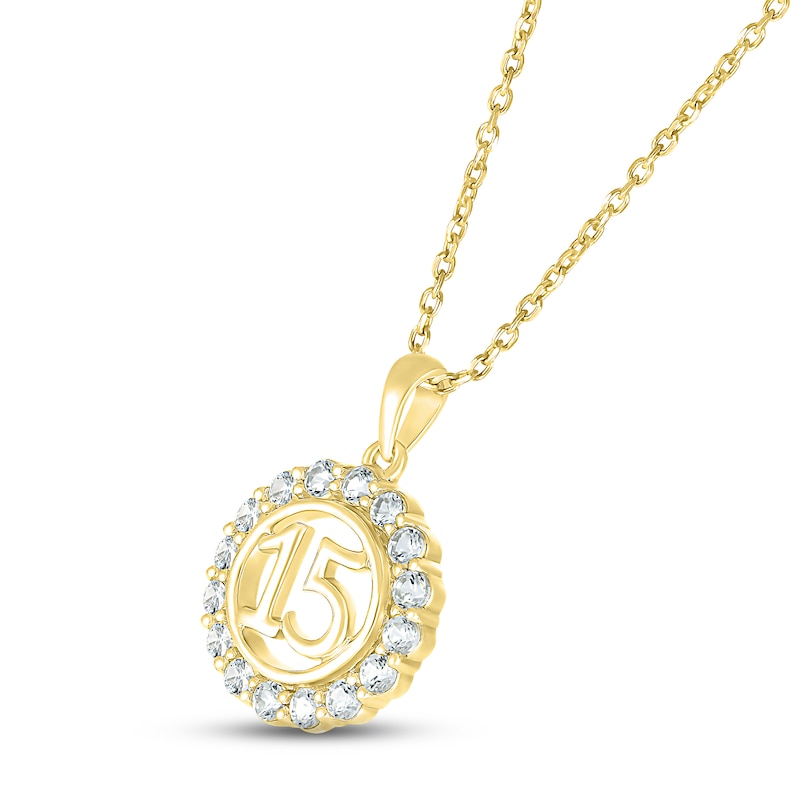 Main Image 2 of White Lab-Created Sapphire Quinceañera Birthstone Necklace 10K Yellow Gold 18&quot;