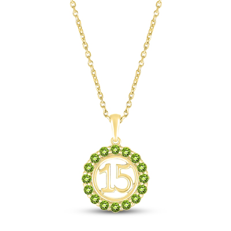 Peridot Quinceañera Birthstone Necklace 10K Yellow Gold 18"