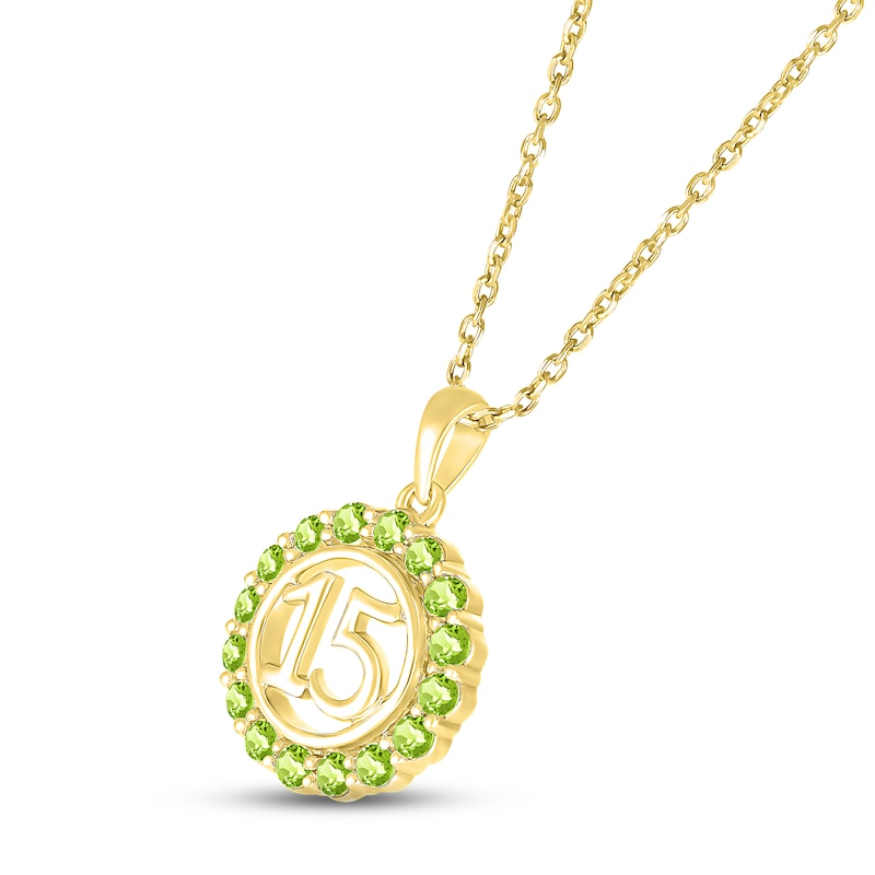 Peridot Quinceañera Birthstone Necklace 10K Yellow Gold 18"