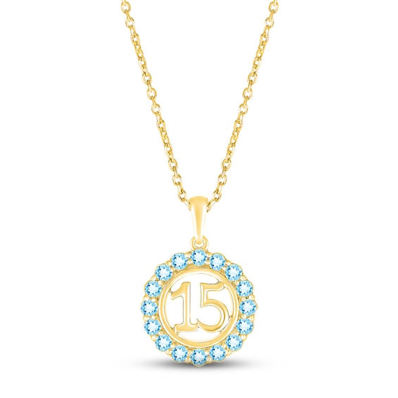 Swiss Blue Topaz Quinceañera Birthstone Necklace 10K Yellow Gold 18"