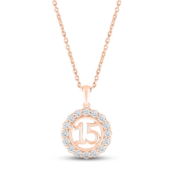 White Lab-Created Sapphire Quinceañera Birthstone Necklace 10K Rose Gold 18"
