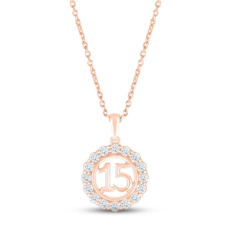 Main Image 1 of White Lab-Created Sapphire Quinceañera Birthstone Necklace 10K Rose Gold 18"
