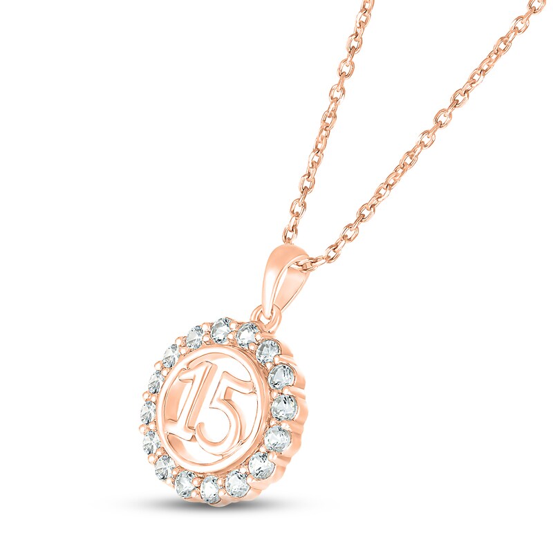 Main Image 2 of White Lab-Created Sapphire Quinceañera Birthstone Necklace 10K Rose Gold 18"