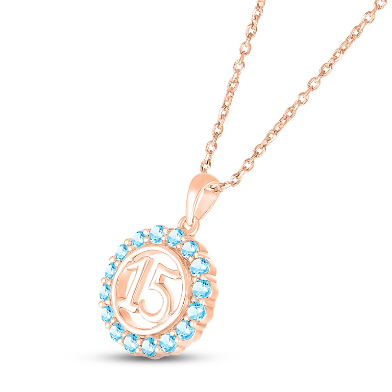 Swiss Blue Topaz Quinceañera Birthstone Necklace 10K Rose Gold 18"