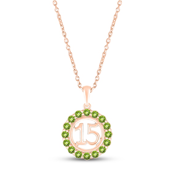Peridot Quinceañera Birthstone Necklace 10K Rose Gold 18"