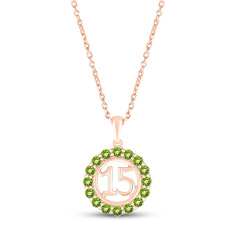 Main Image 1 of Peridot Quinceañera Birthstone Necklace 10K Rose Gold 18&quot;