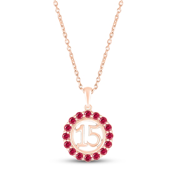 Lab-Created Ruby Quinceañera Birthstone Necklace 10K Rose Gold 18"